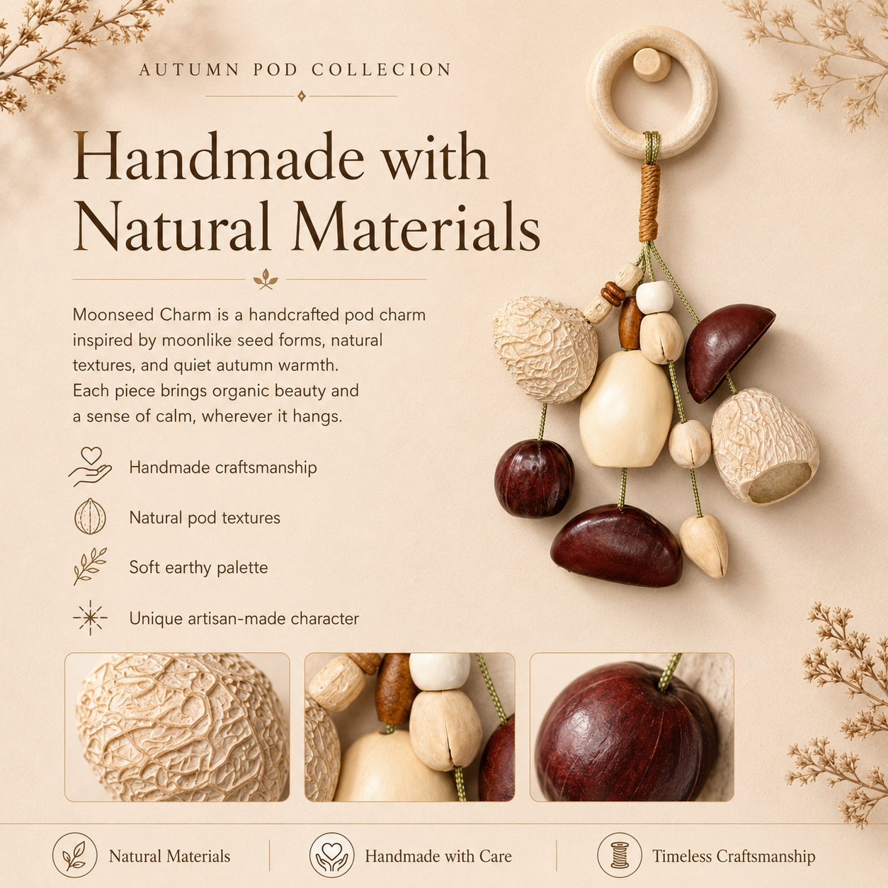 Autumn Pod Collection – Moonseed Charm Handmade Pod Keychain