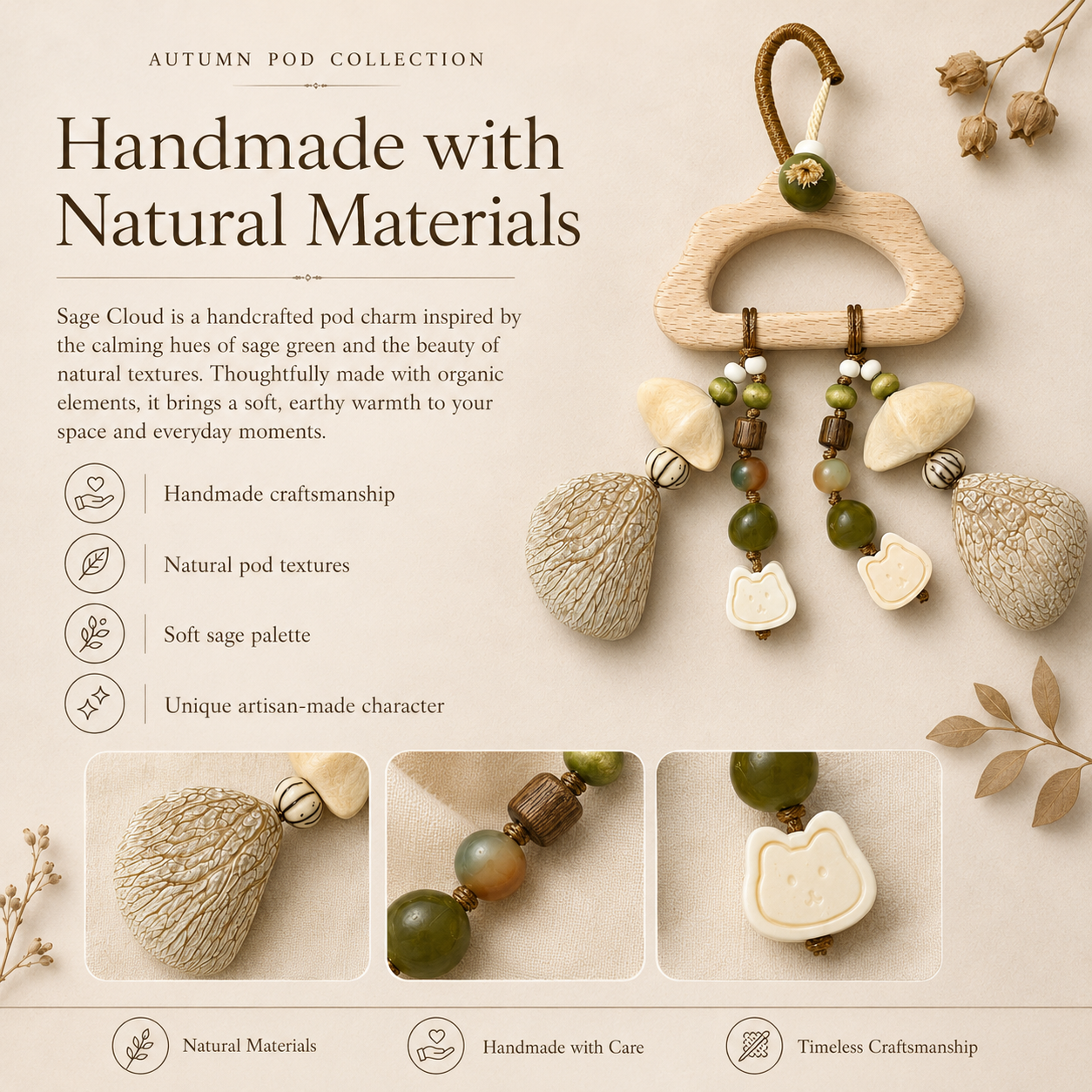 Autumn Pod Collection – Sage Cloud Handmade Pod Wind Chime Charm
