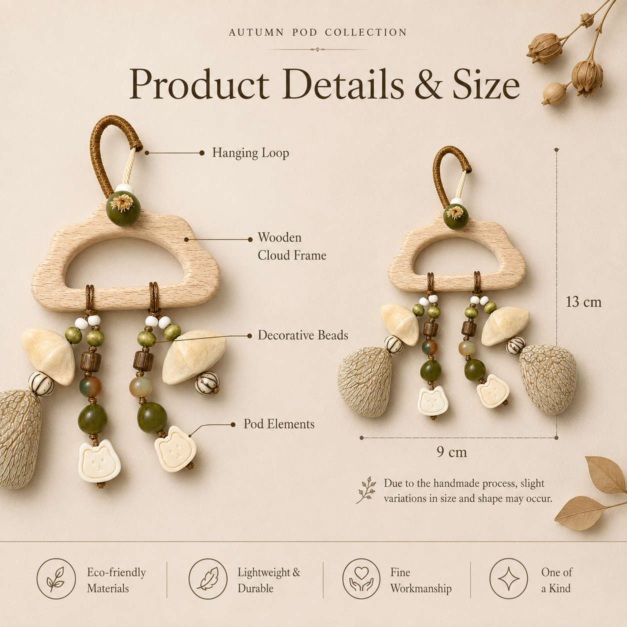Autumn Pod Collection – Sage Cloud Handmade Pod Wind Chime Charm