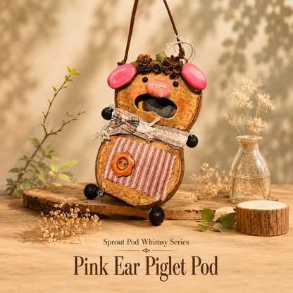 Sprout Pod Whimsy Series – Pink Ear Piglet Pod Handmade Hanging Doll
