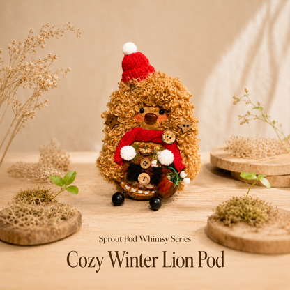 Sprout Pod Whimsy Series – Cozy Winter Lion Pod Handmade Decorative Doll