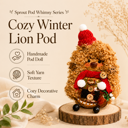 Sprout Pod Whimsy Series – Cozy Winter Lion Pod Handmade Decorative Doll