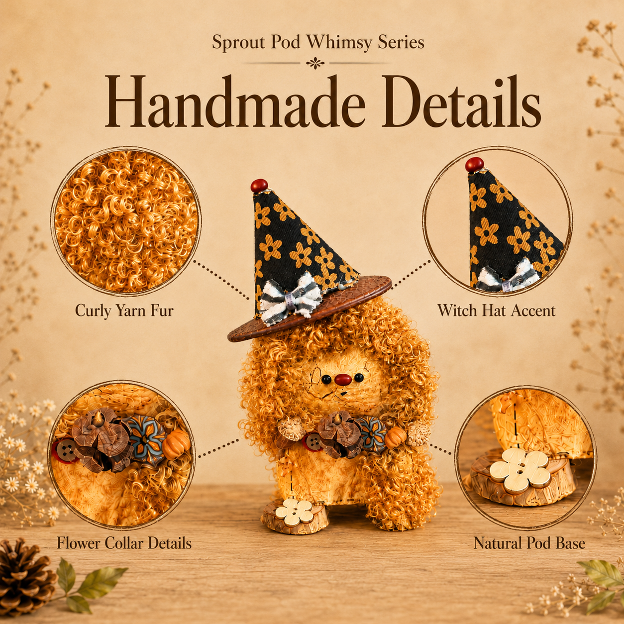 Sprout Pod Whimsy Series – Forest Witch Pup Pod Handmade Decorative Doll