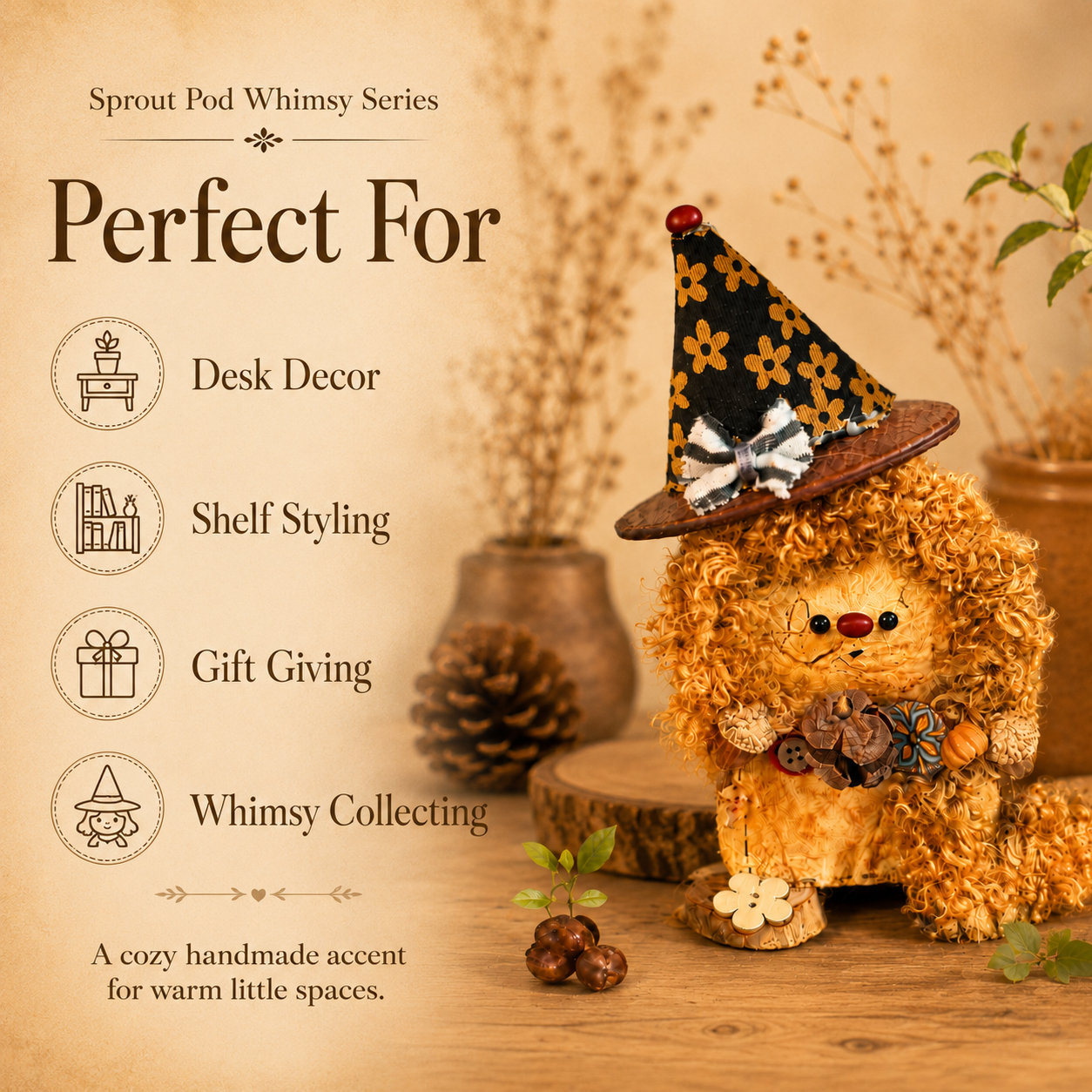 Sprout Pod Whimsy Series – Forest Witch Pup Pod Handmade Decorative Doll