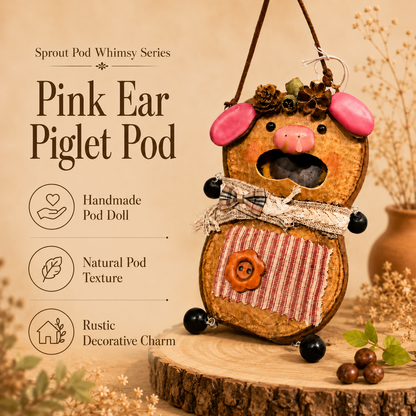 Sprout Pod Whimsy Series – Pink Ear Piglet Pod Handmade Hanging Doll