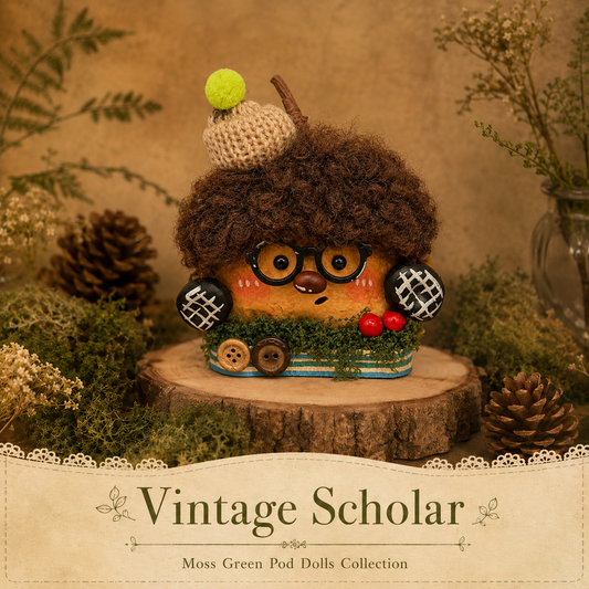 Moss Green Pod Dolls Collection – Vintage Scholar Pod Handmade Decorative Doll