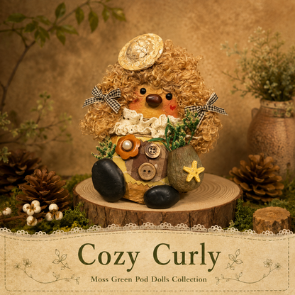 Moss Green Pod Dolls Collection – Cozy Curly Pod Handmade Decorative Doll