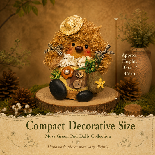 Moss Green Pod Dolls Collection – Cozy Curly Pod Handmade Decorative Doll
