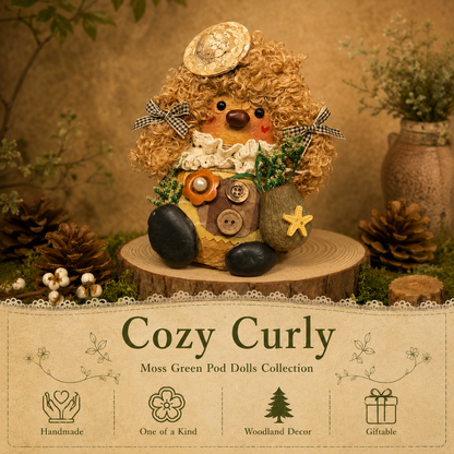Moss Green Pod Dolls Collection – Cozy Curly Pod Handmade Decorative Doll