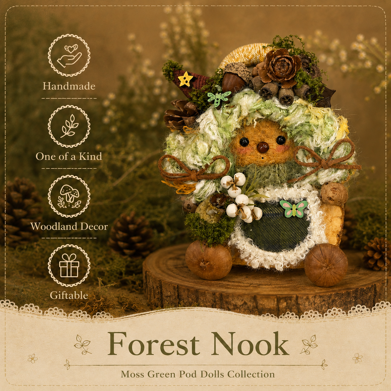 Moss Green Pod Dolls Collection – Forest Nook Handmade Decorative Doll