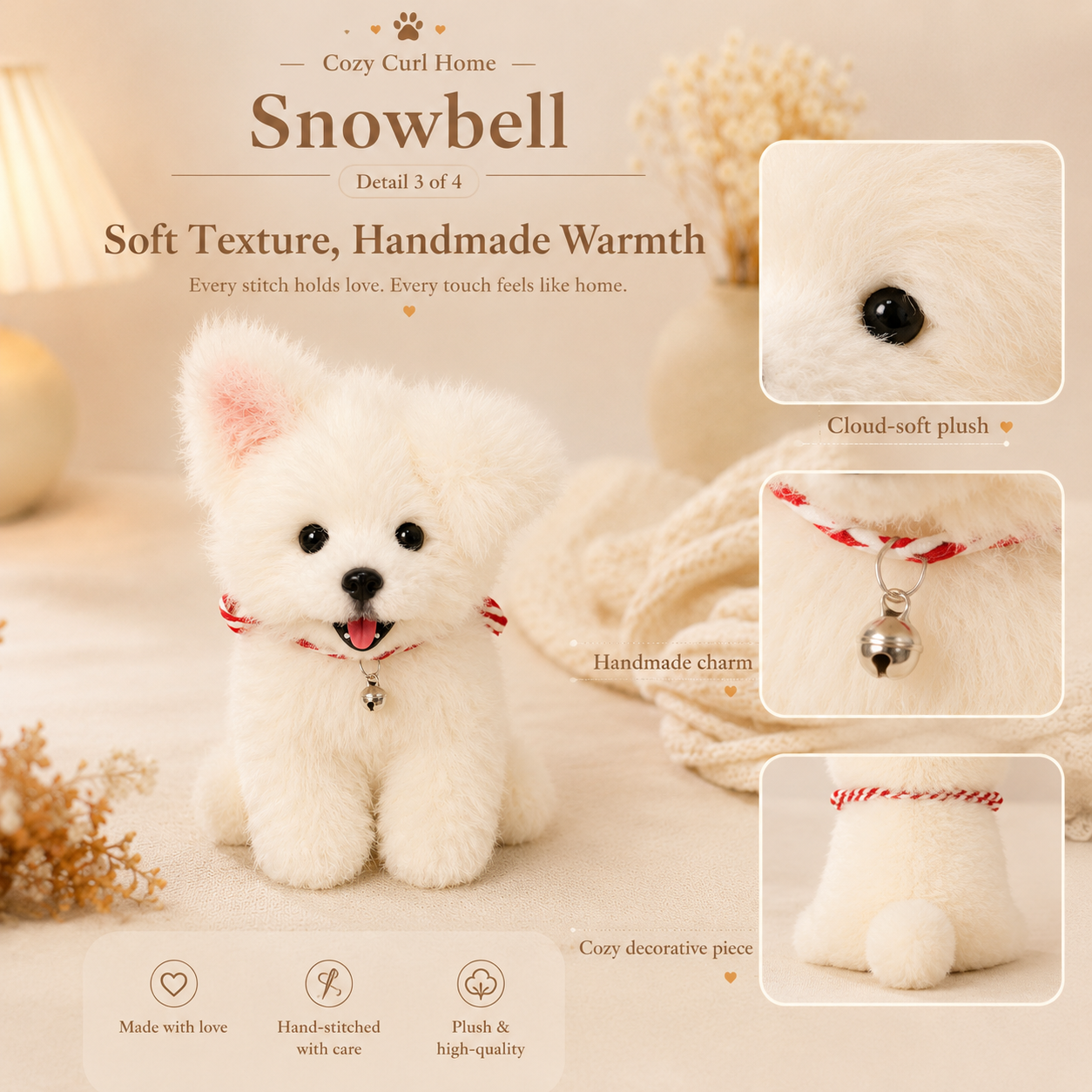 Cozy Curl Home – Snowbell Handmade Plush Puppy Doll