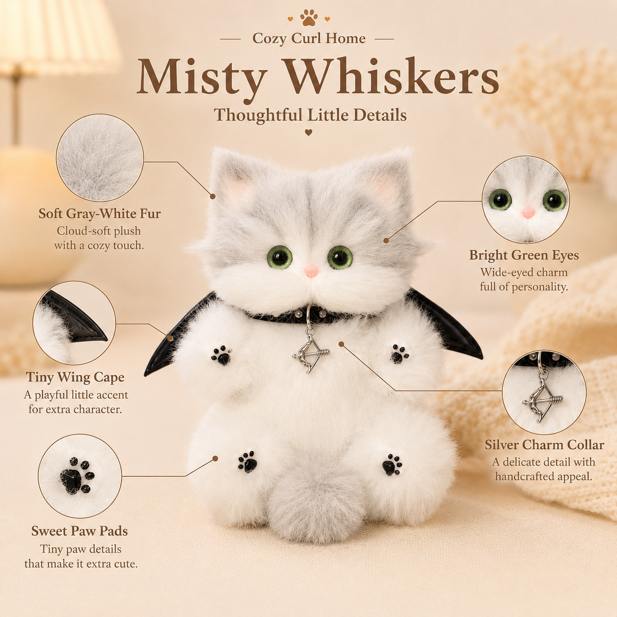 Cozy Curl Home – Misty Whiskers Handmade Plush Cat Doll