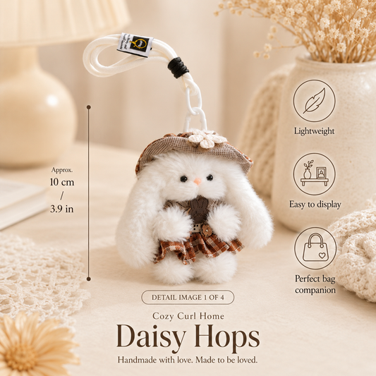Cozy Curl Home – Daisy Hops Handmade Plush Bunny Bag Charm