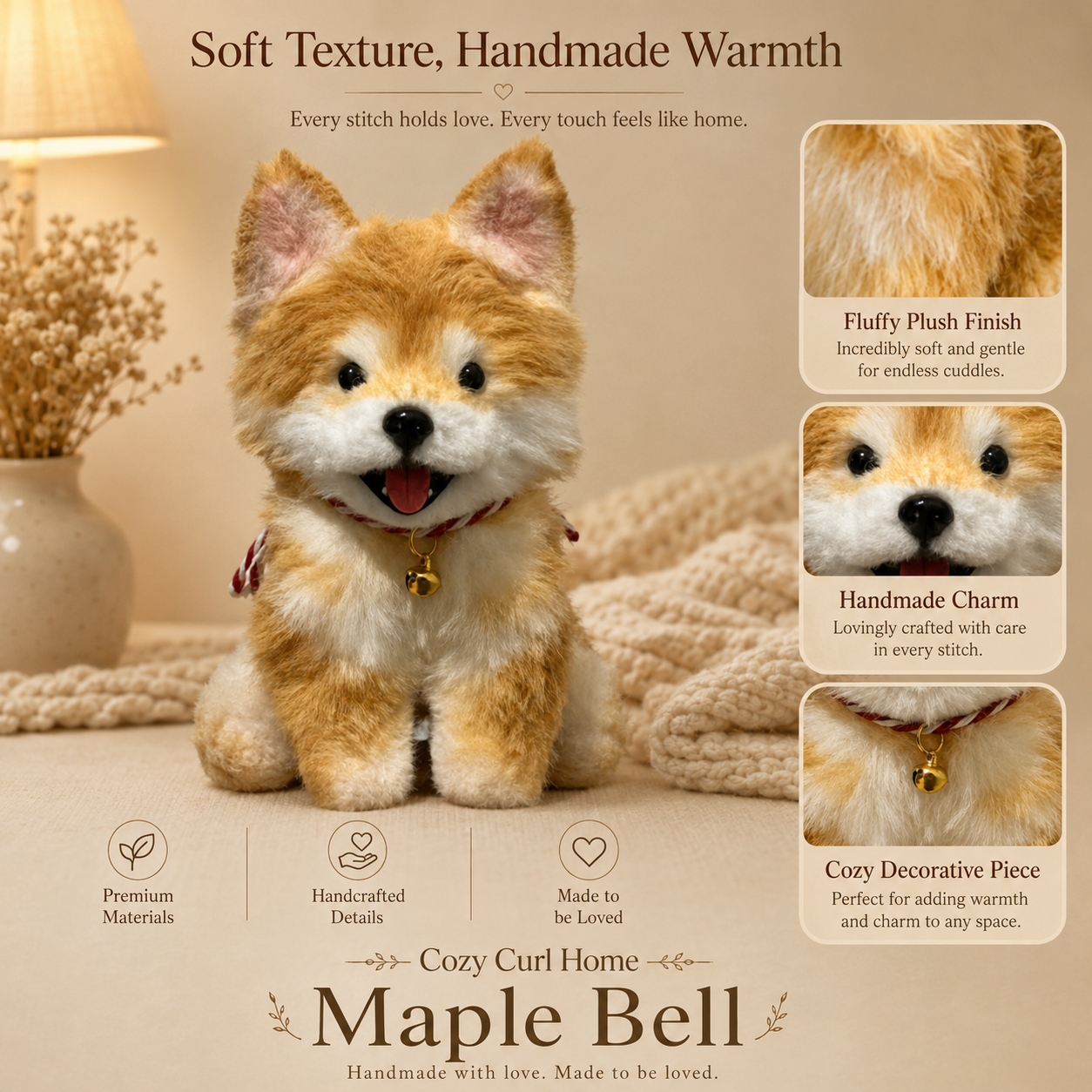 Cozy Curl Home – Maple Bell Handmade Plush Puppy Doll