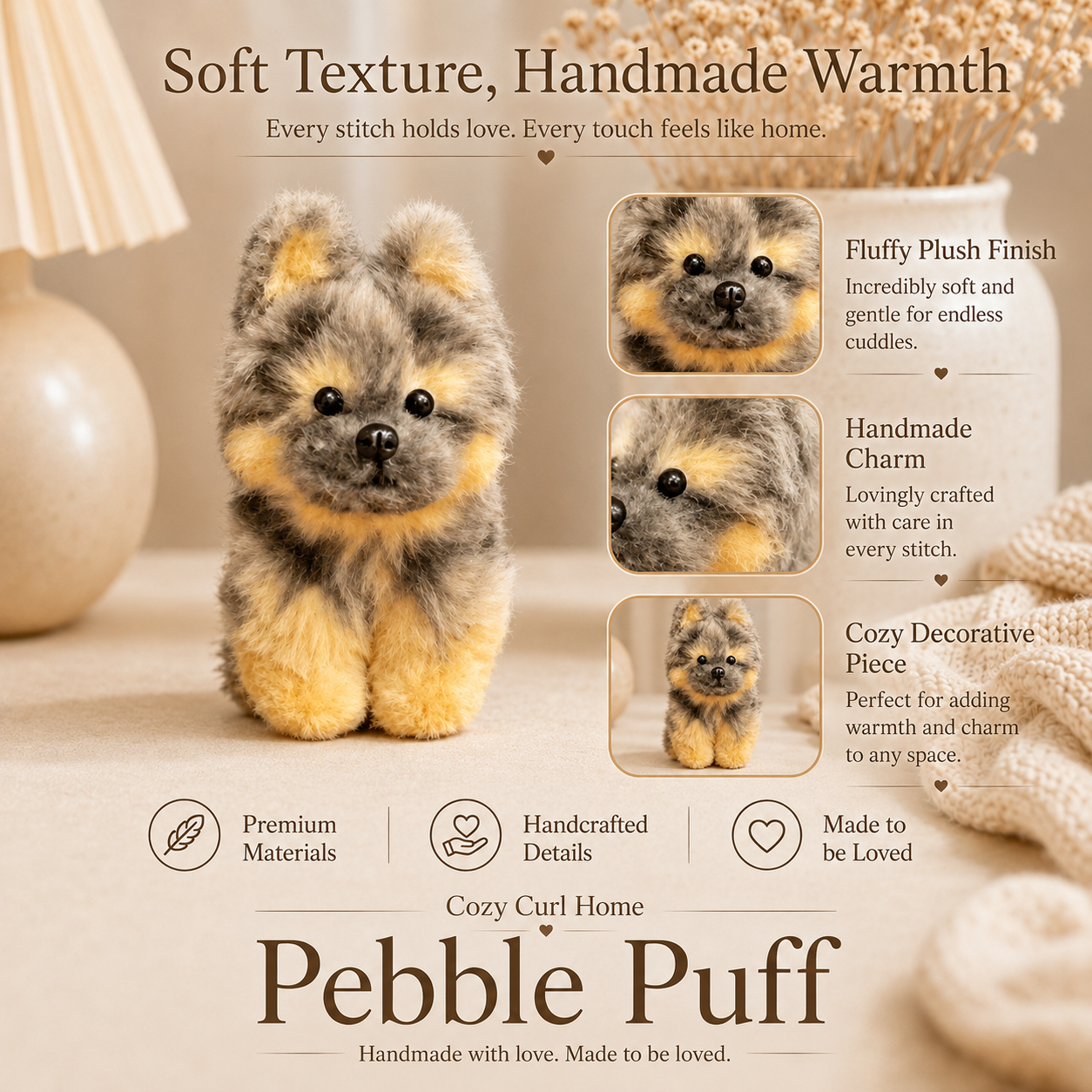 Cozy Curl Home – Pebble Puff Handmade Fluffy Puppy Plush