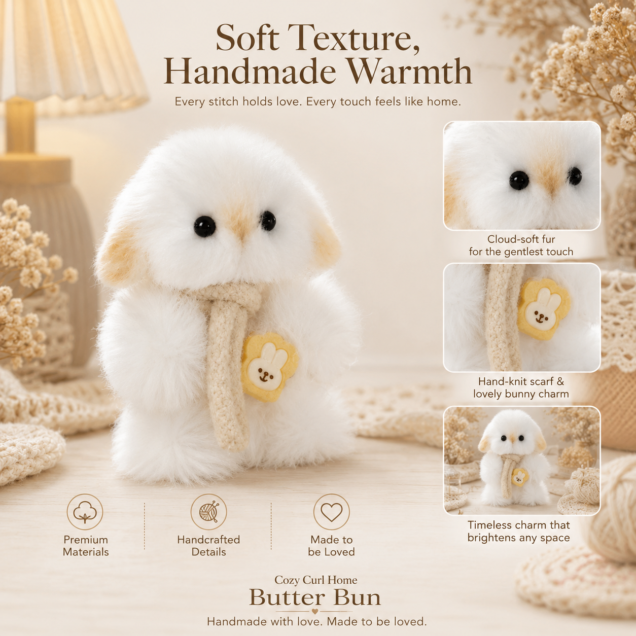 Cozy Curl Home – Butter Bun Handmade Plush Bunny Doll