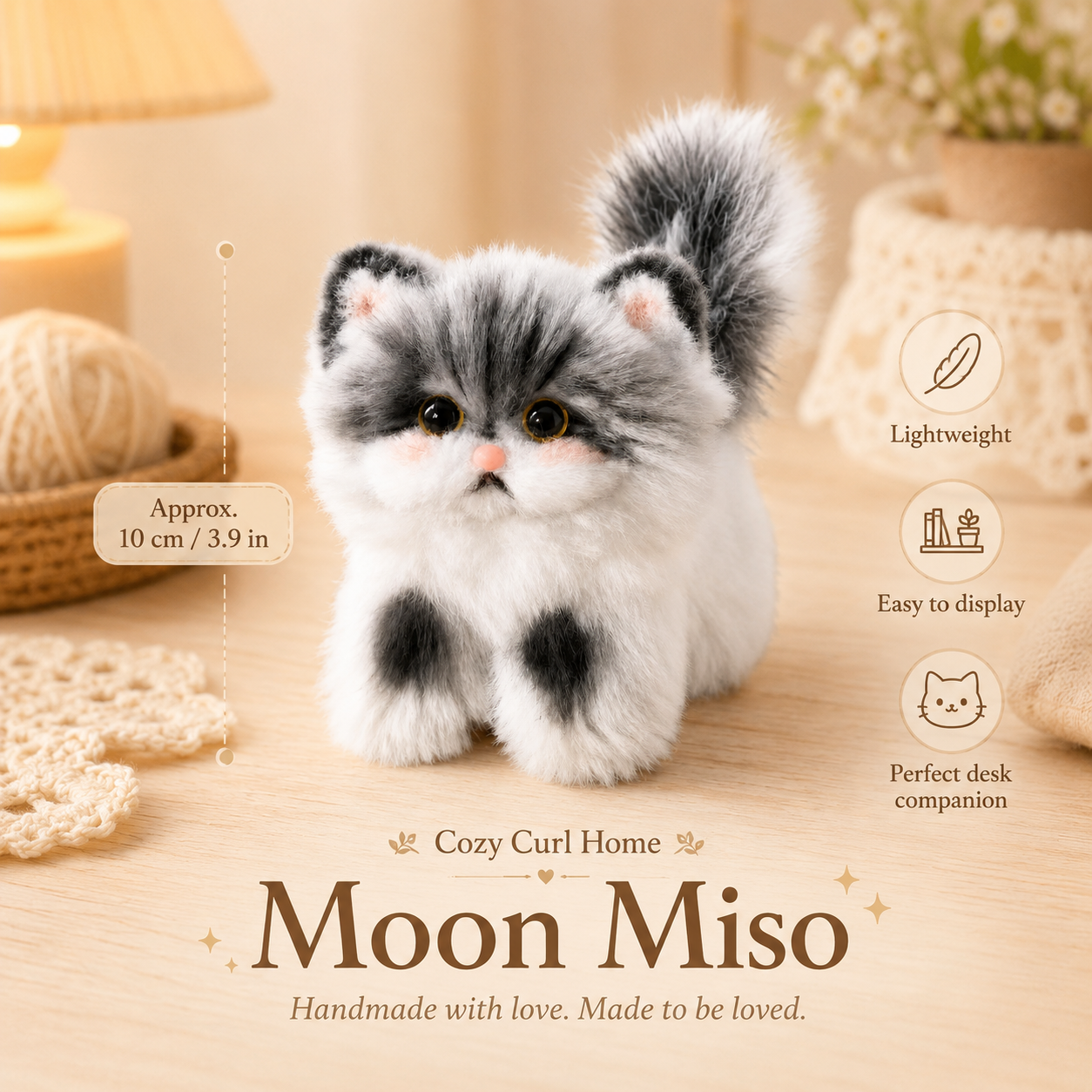 Cozy Curl Home – Moon Miso  Handmade Fluffy Cat Plush