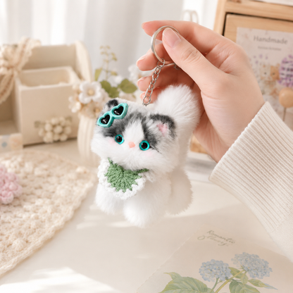 Handmade Chenille Animal Doll Keychain – Cute Cat Dog Bunny Plush Bag Charm Gift