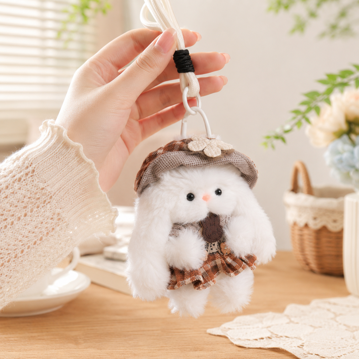 Handmade Fluffy Bunny Plush Bag Charm Keychain Gift
