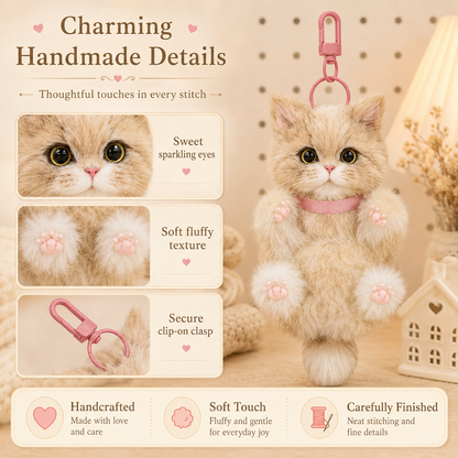 Cozy Curl Home – Biscuit | Handmade Fluffy Cat Plush Keychain