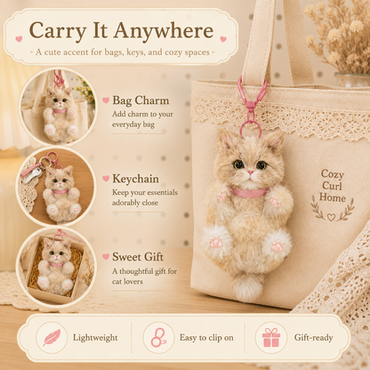 Cozy Curl Home – Biscuit | Handmade Fluffy Cat Plush Keychain
