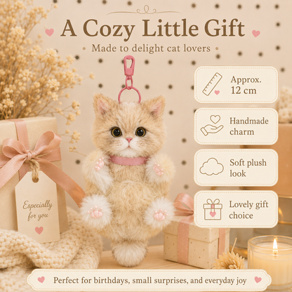 Cozy Curl Home – Biscuit | Handmade Fluffy Cat Plush Keychain