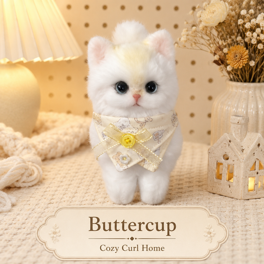 Cozy Curl Home – Buttercup | Handmade Fluffy Cat Plush Keychain