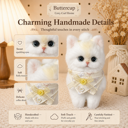 Cozy Curl Home – Buttercup | Handmade Fluffy Cat Plush Keychain
