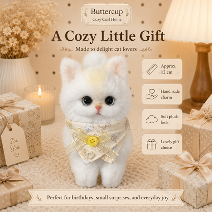 Cozy Curl Home – Buttercup | Handmade Fluffy Cat Plush Keychain