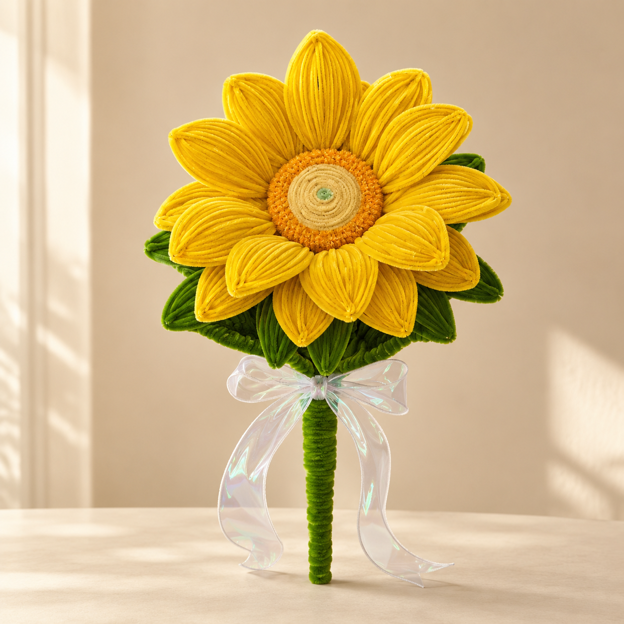Handmade Chenille Stem Sunflower Bouquet – 35cm Fuzzy Chenille Stem Flower Gift for Home Decor & Special Occasions