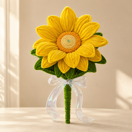 Handmade Chenille Stem Sunflower Bouquet – 35cm Fuzzy Chenille Stem Flower Gift for Home Decor & Special Occasions