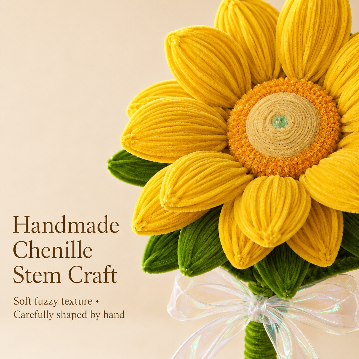 Handmade Chenille Stem Sunflower Bouquet – 35cm Fuzzy Chenille Stem Flower Gift for Home Decor & Special Occasions