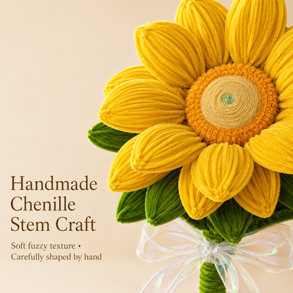 Handmade Chenille Stem Sunflower Bouquet – 35cm Fuzzy Chenille Stem Flower Gift for Home Decor & Special Occasions