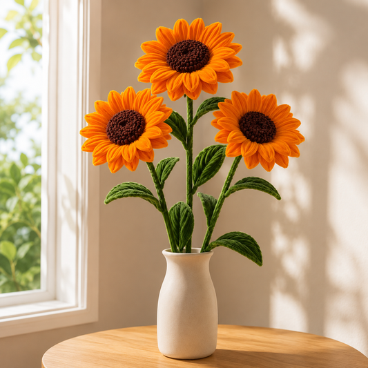 Handmade Chenille Stem Sunflower Bouquet – 100cm Orange Chenille Stems Flower Gift for Home Decor & Special Occasions