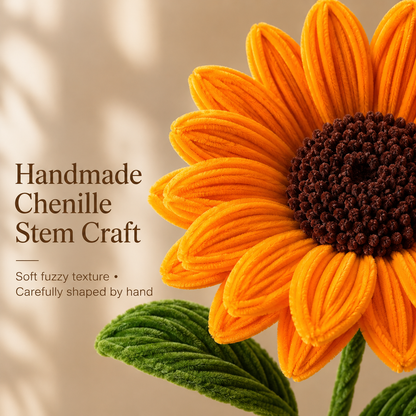 Handmade Chenille Stem Sunflower Bouquet – 100cm Orange Chenille Stems Flower Gift for Home Decor & Special Occasions