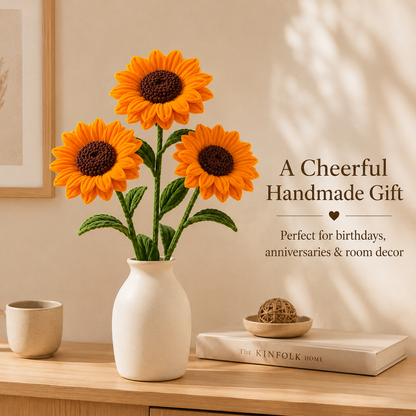 Handmade Chenille Stem Sunflower Bouquet – 100cm Orange Chenille Stems Flower Gift for Home Decor & Special Occasions