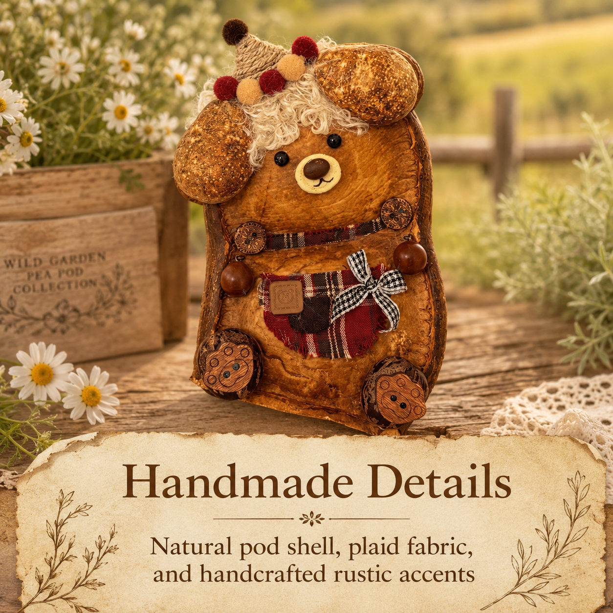 Wild Garden Pea Pod Collection – Bramble Toffee Handmade Woodland Bear Charm