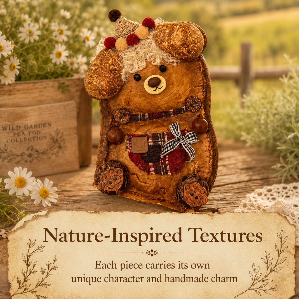 Wild Garden Pea Pod Collection – Bramble Toffee Handmade Woodland Bear Charm
