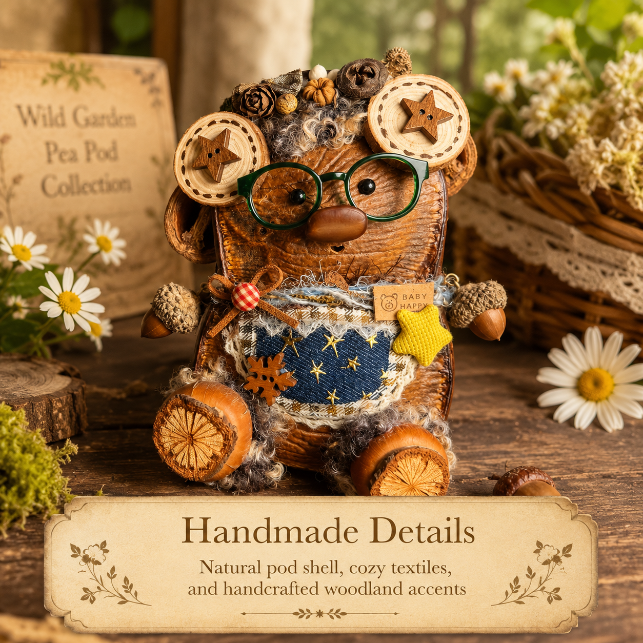 Wild Garden Pea Pod Collection – Pecan Whimsy Handmade Woodland Pod Charm