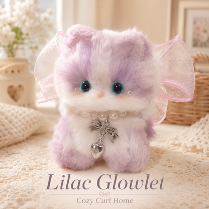 Cozy Curl Home Lilac Glowlet – Handmade Chenille Cat Decor