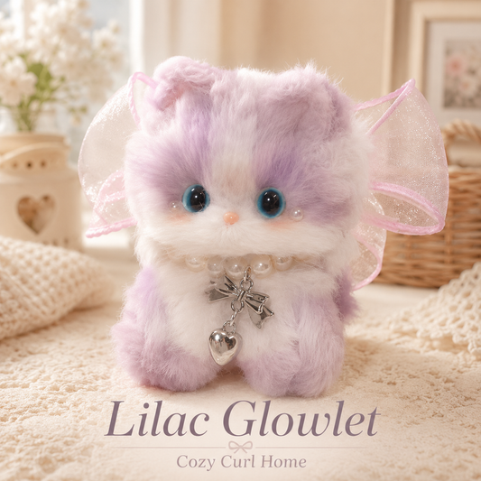 Cozy Curl Home Lilac Glowlet – Handmade Chenille Cat Decor
