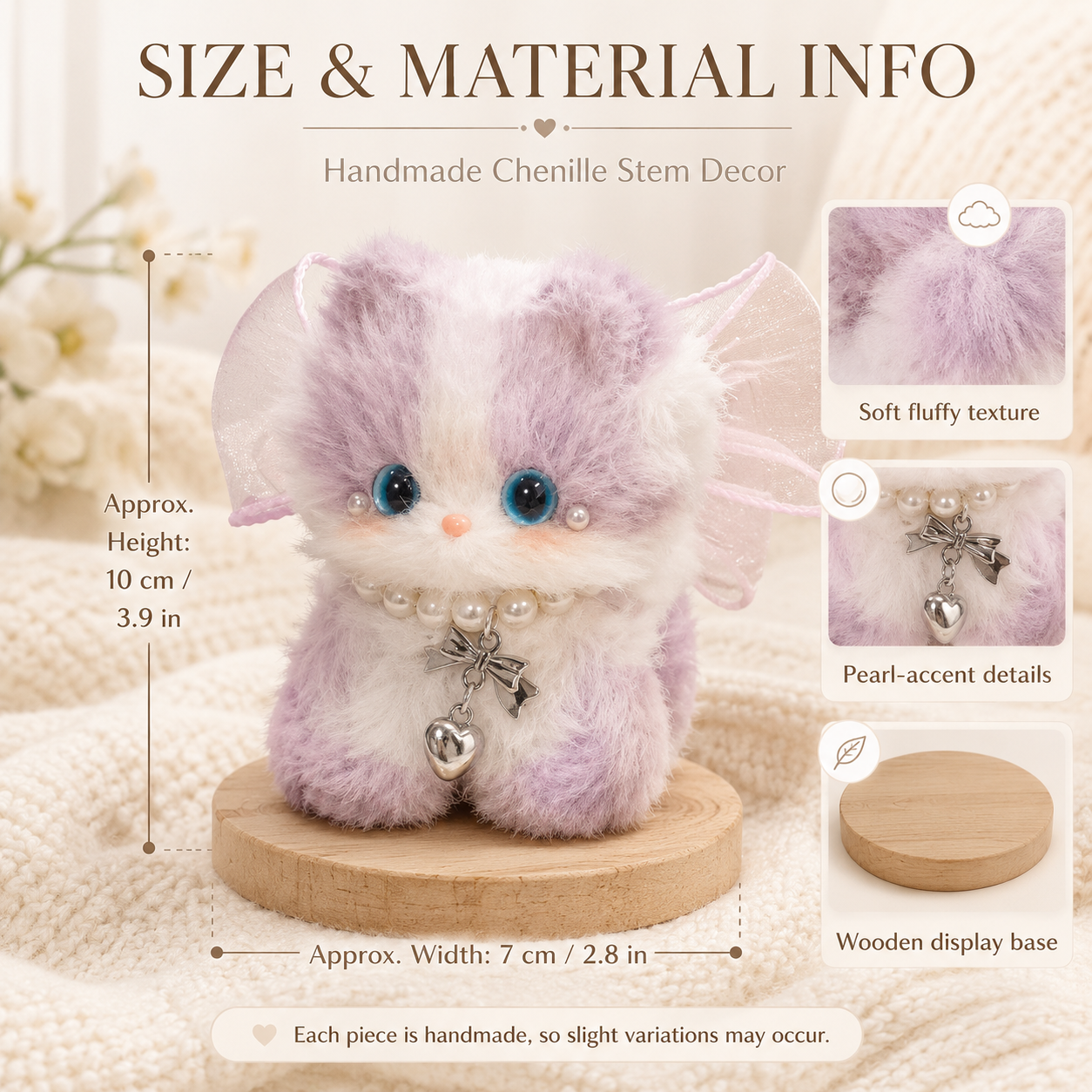 Cozy Curl Home Lilac Glowlet – Handmade Chenille Cat Decor