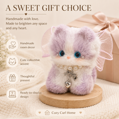 Cozy Curl Home Lilac Glowlet – Handmade Chenille Cat Decor