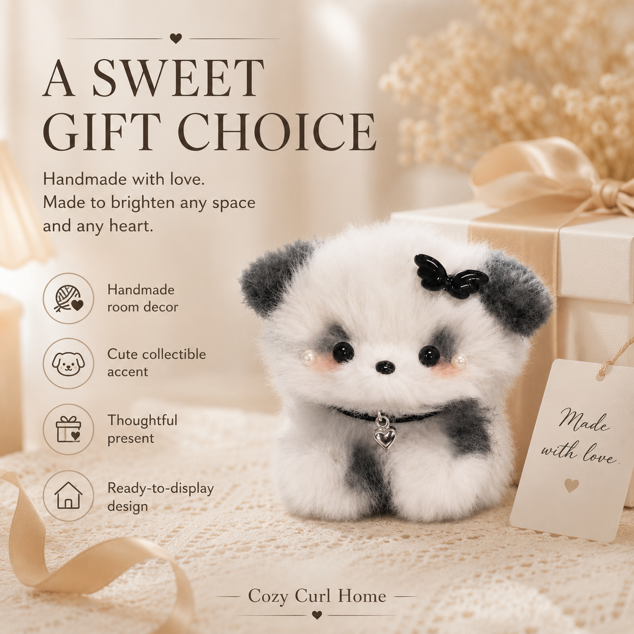 Cozy Curl Home Inky Snuzzle – Handmade Chenille Puppy Decor