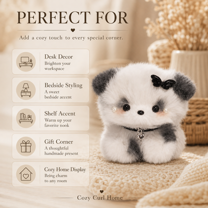 Cozy Curl Home Inky Snuzzle – Handmade Chenille Puppy Decor