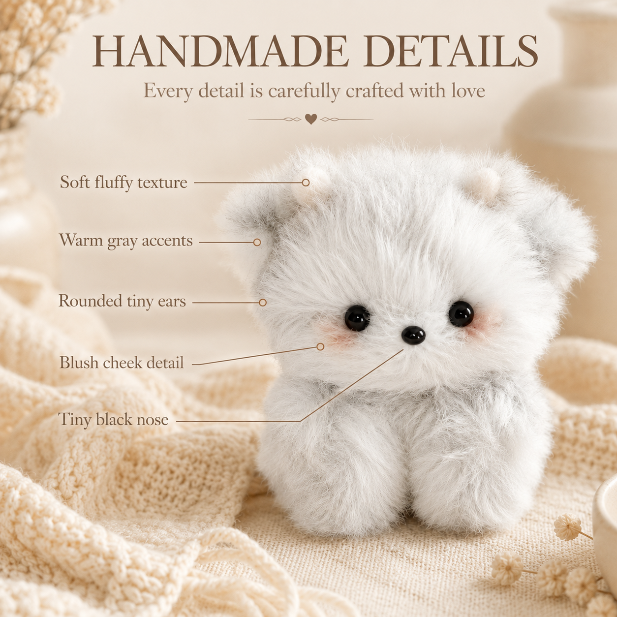 Cozy Curl Home Cinder Nuzzle – Handmade Chenille Fluffy Animal Decor