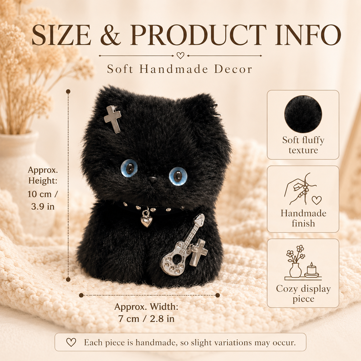 Cozy Curl Home Obsidian Whispurr – Handmade Chenille Cat Decor