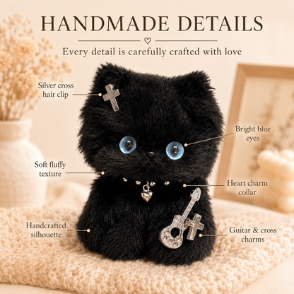 Cozy Curl Home Obsidian Whispurr – Handmade Chenille Cat Decor