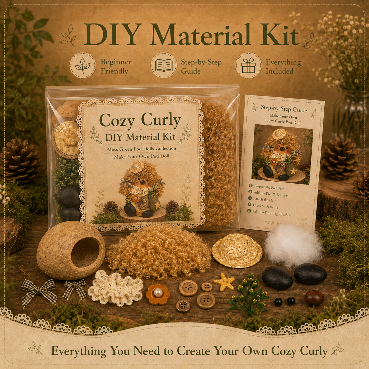 Moss Green Pod Doll DIY Kit–Handmade Craft Set(3 Styles Available)