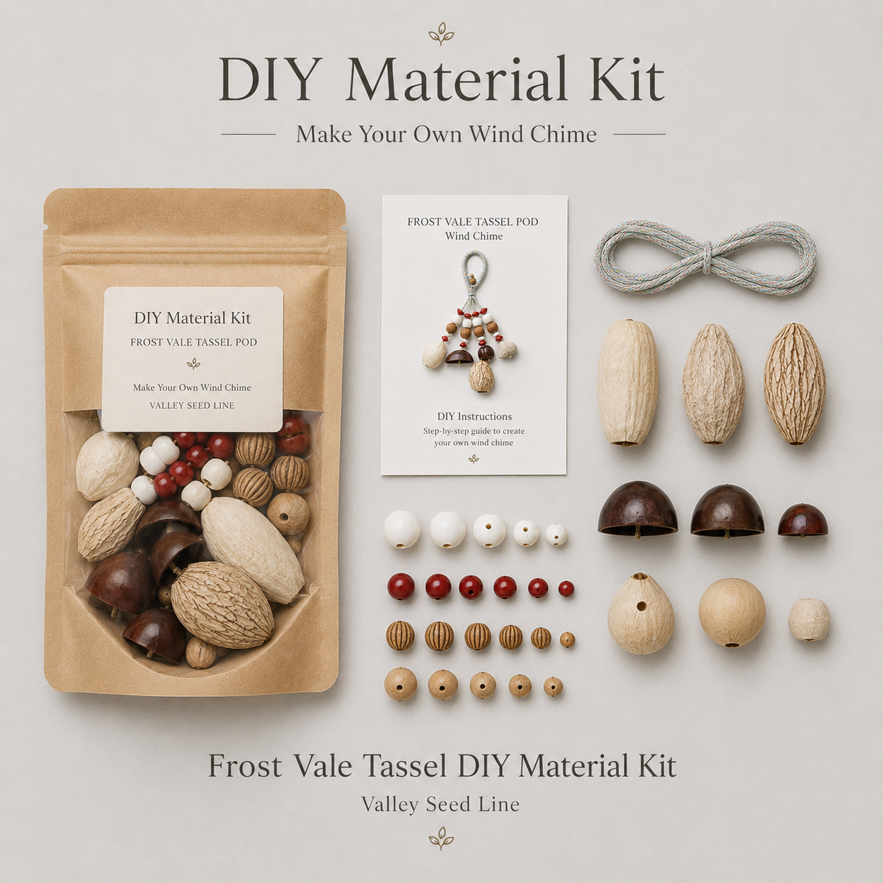 Valley Seed Line – DIY Natural Pod Wind Chime Kit | Make Your Own Hanging Chime, 3 Styles Available